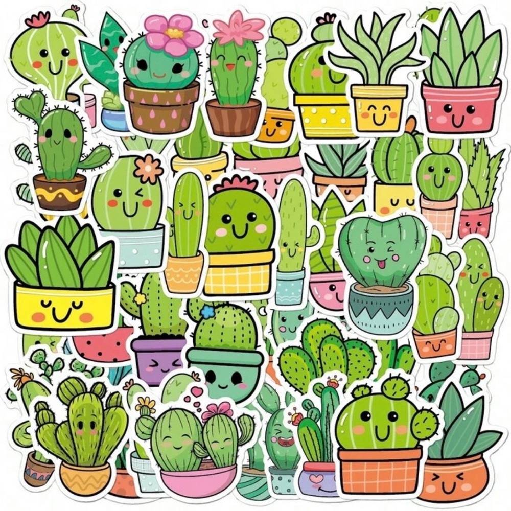 50 Cute Cactus Stickers Succulents Potted Cacti Flowers Desert